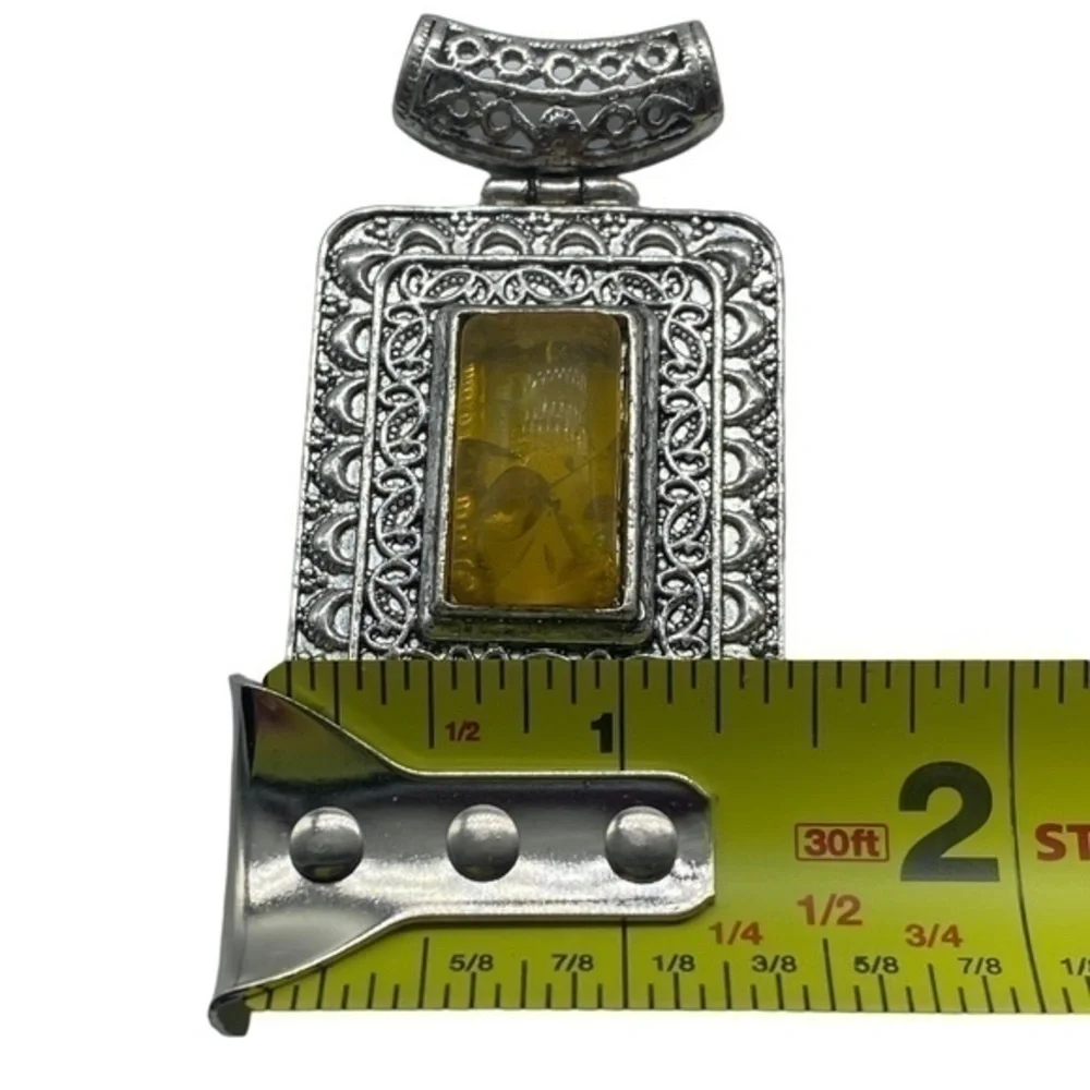 Pressed Amber Gemstone Sterling Silver 925 Pendant 2.5in